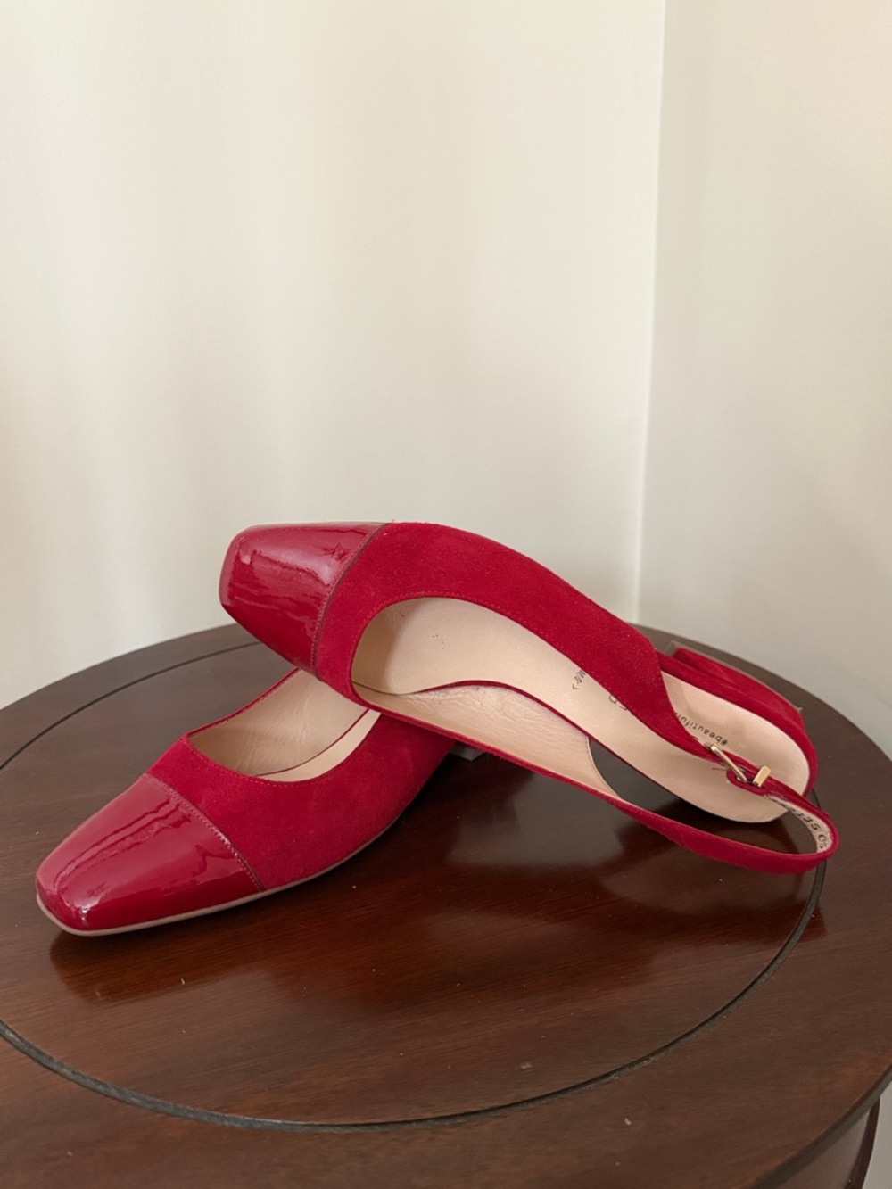 Peter Kaiser Red Suede and Patent Slingback Flats